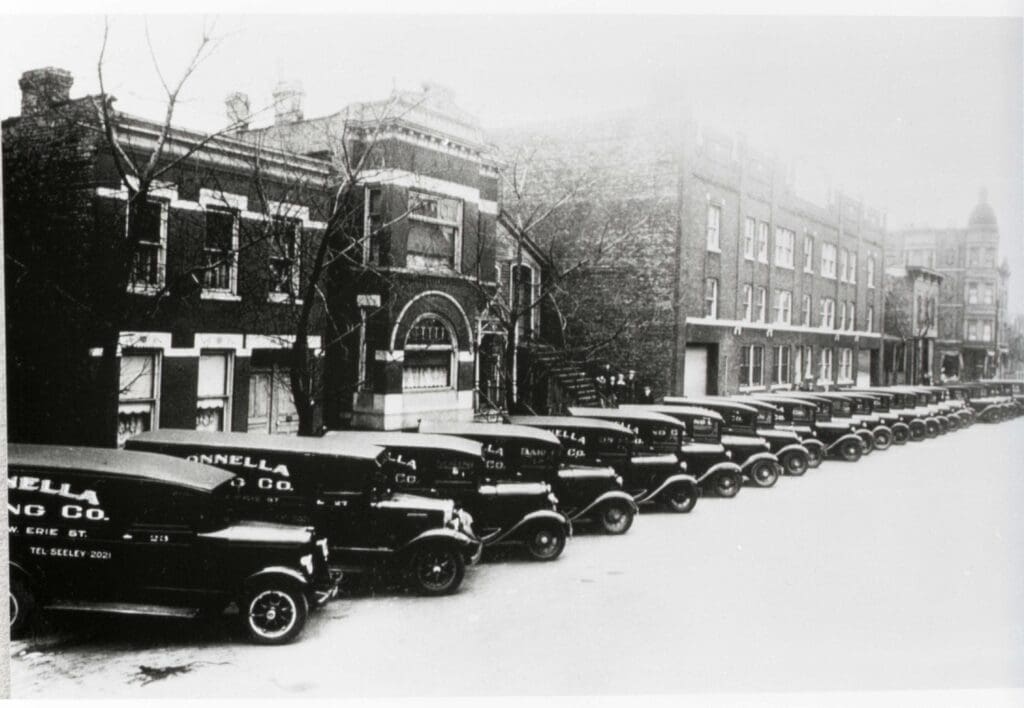 gonnella history - row of first delivery trucks on erie street 1926