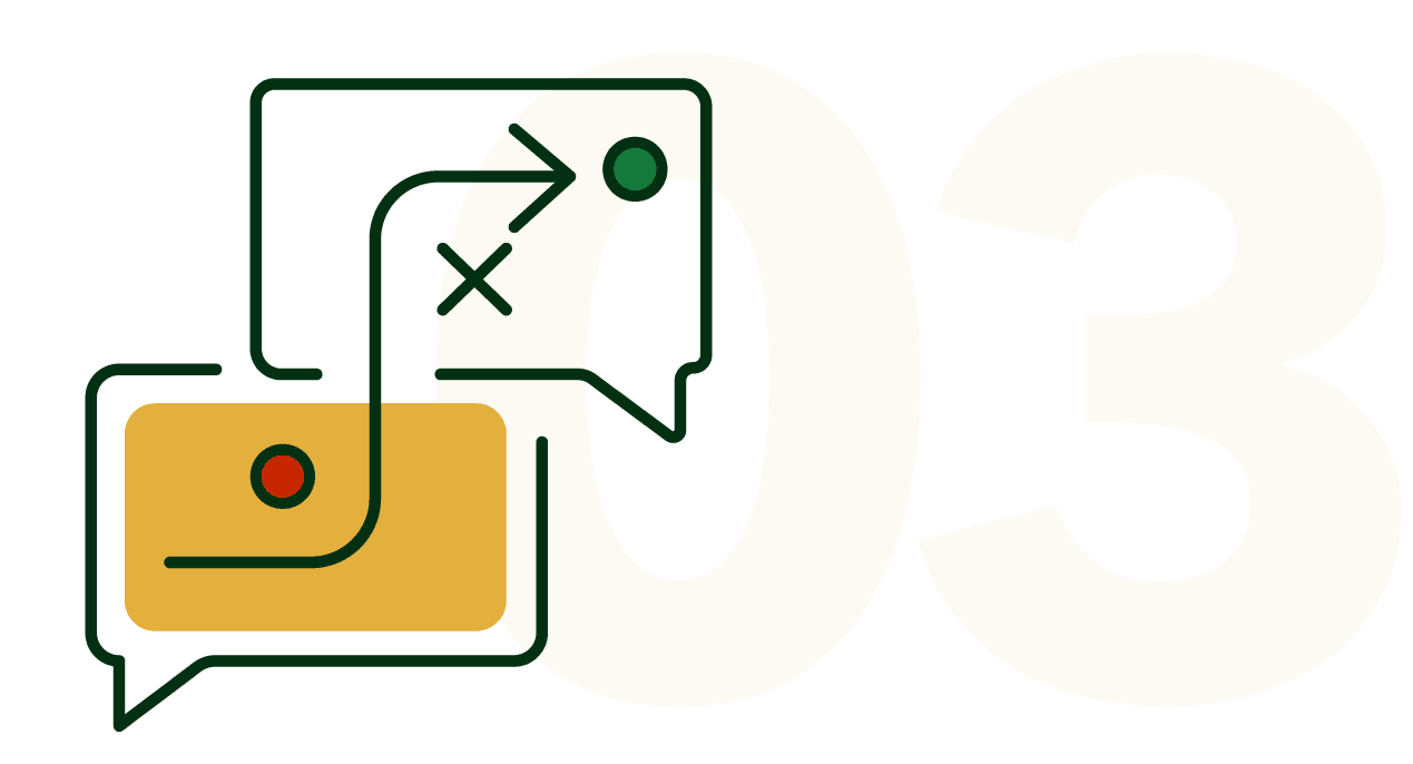 conversation bubble icon representing step 3 in gonnella research and development
